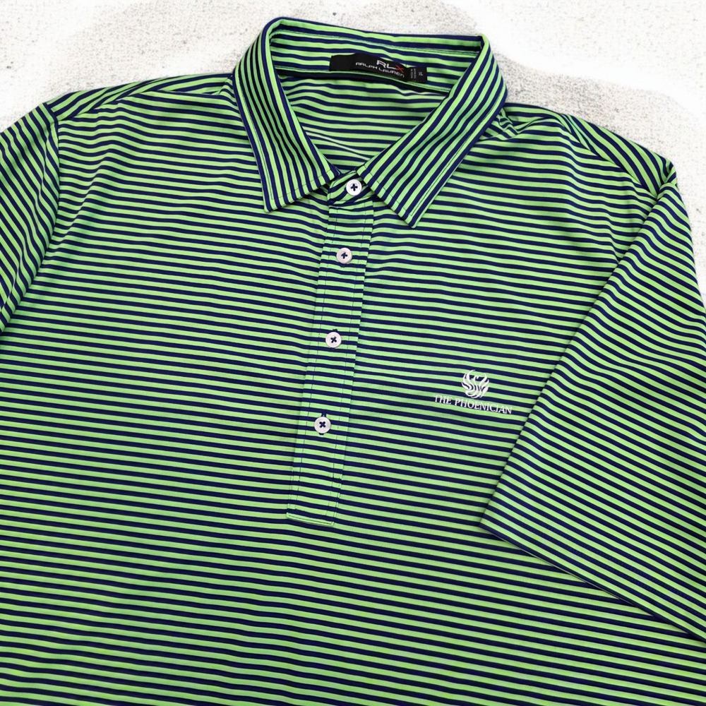 RLX Ralph Lauren Golf Bright Green Blue Stripe Polo Shirt - The Phoenician - XL